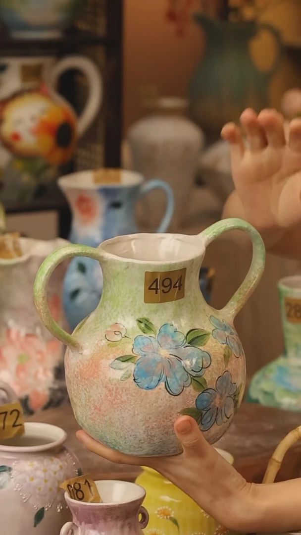 陶瓷景德镇设计师手作花器摆件侘寂风@M494@