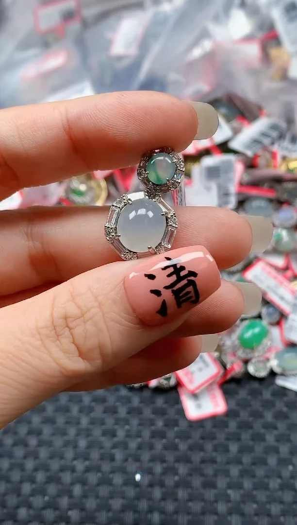 银S925镶嵌戒指翡翠天然A货缅甸翡翠