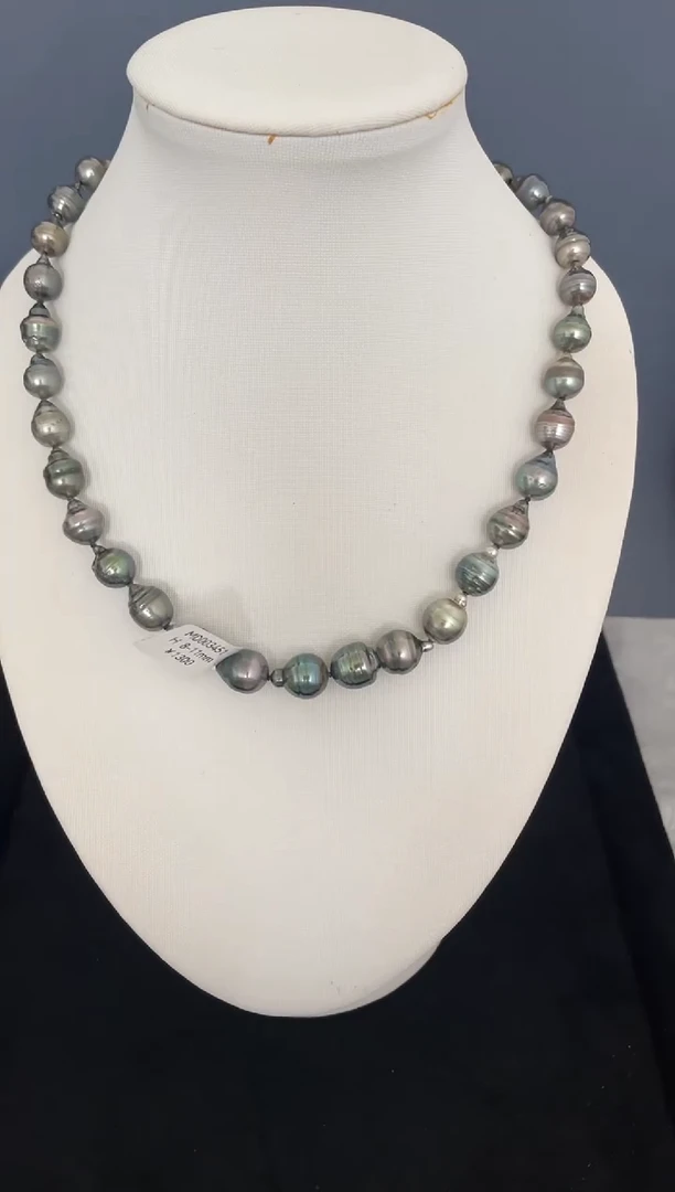 银S925镶嵌海水珍珠项链大溪地8-11mm