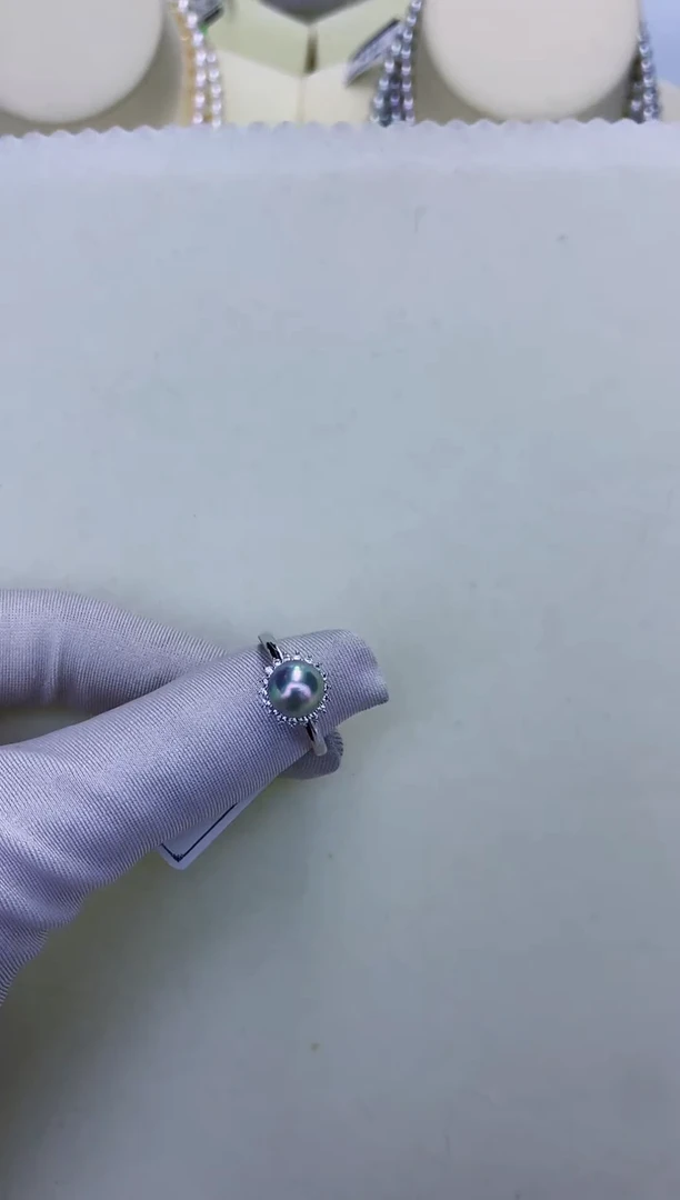 银S925镶嵌DA海水珍珠灰珠戒指 X113
