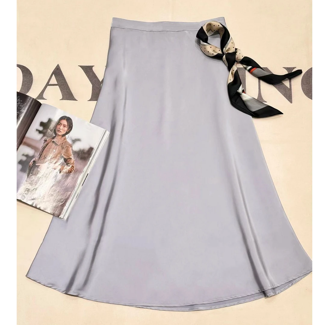 [68岁小姐姐]缎面高级感优雅大气纯色垂感侧边拉链半身裙CC 2103