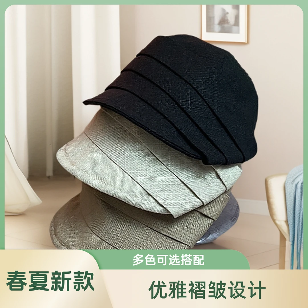 Y-09A00日系文艺棉麻透气鸭舌帽子女前进帽休闲褶皱显脸小遮阳帽