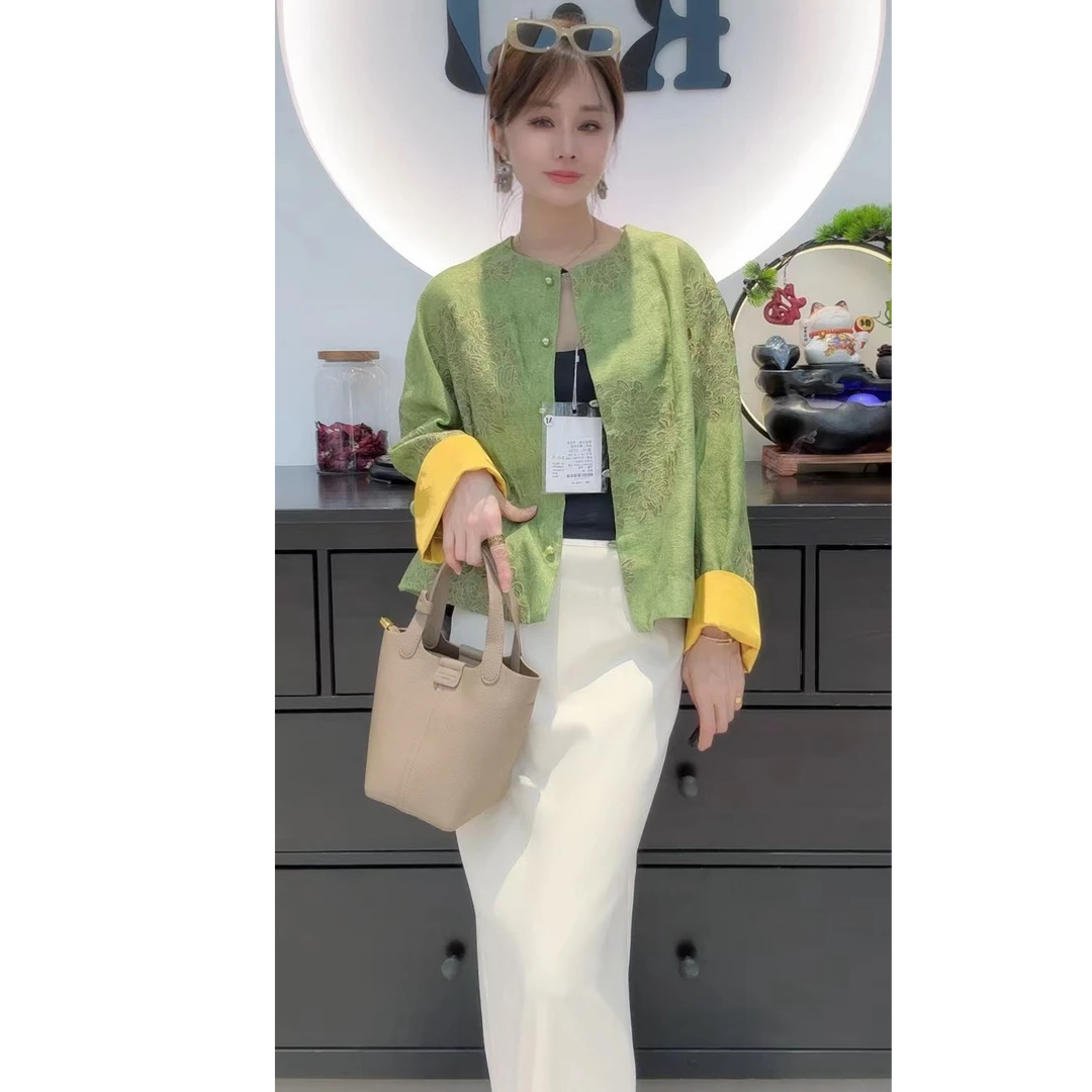 新款欧货丝麻刺绣外套气质轻奢国风时尚