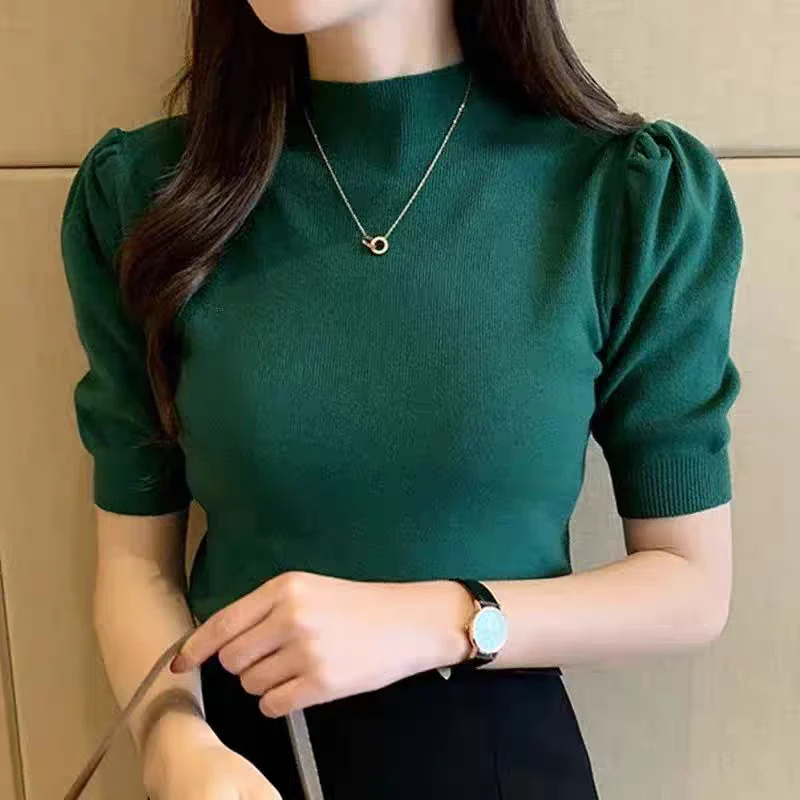 2025秋冬新款简约泡泡袖时尚百搭T恤