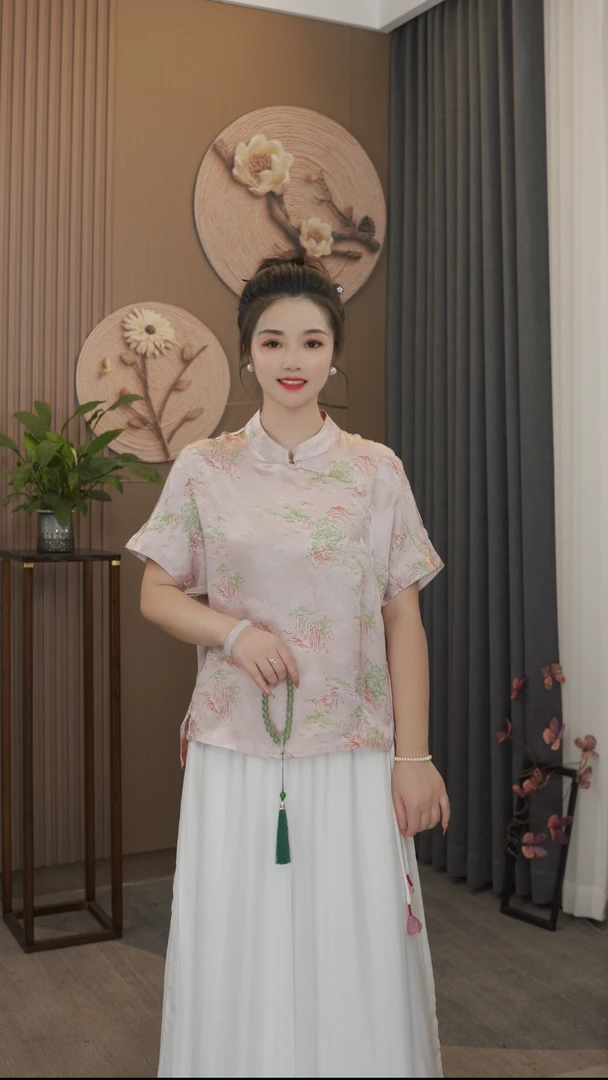 淇然原创【樱岛】2025时尚经典严选新中式盘扣国风落肩上衣民族风