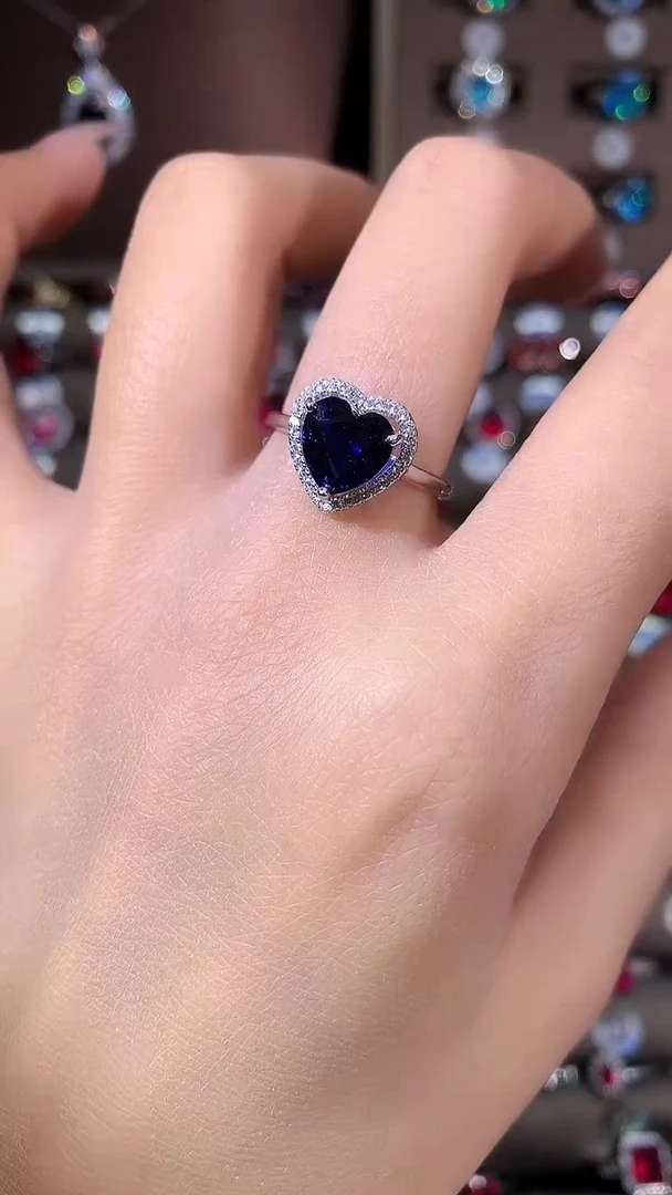 戒指蓝宝石银S925镶嵌8银色