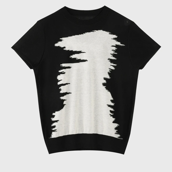 亚麻天丝2025新款针织女士上衣撞色气质时尚百搭宽松圆领短袖