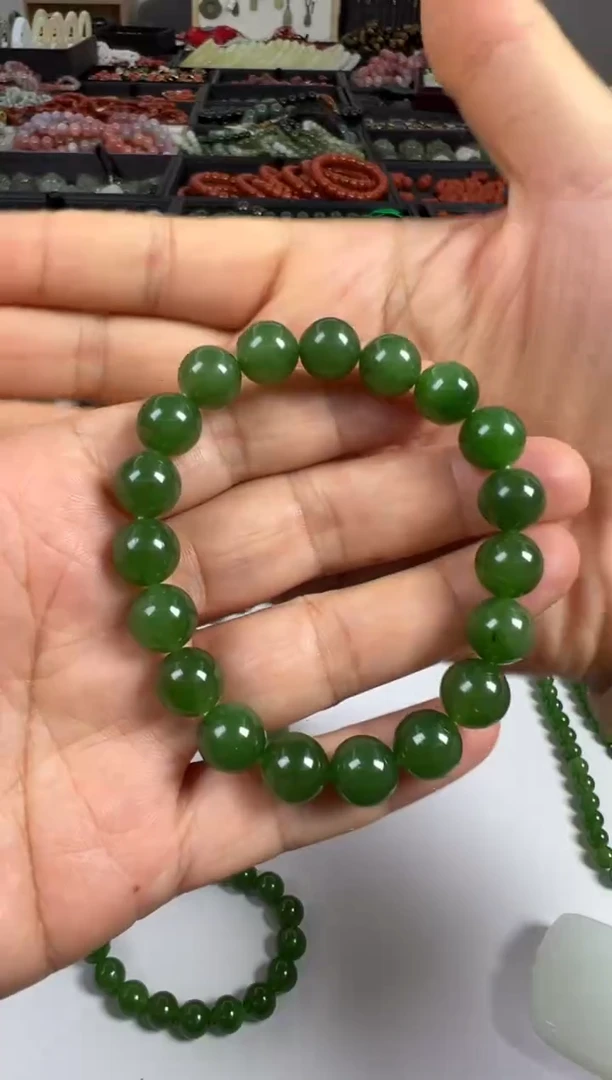 手链未镶嵌和田玉（碧玉）小**多【老马】和田玉碧玉手串 约10mm