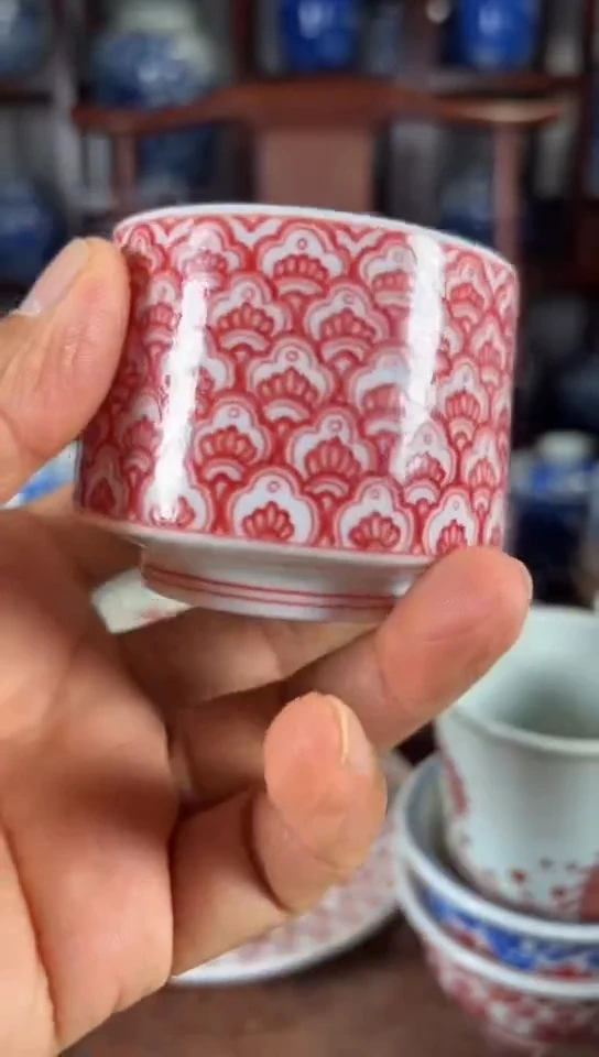 柴窑釉里红曼陀罗杯杯