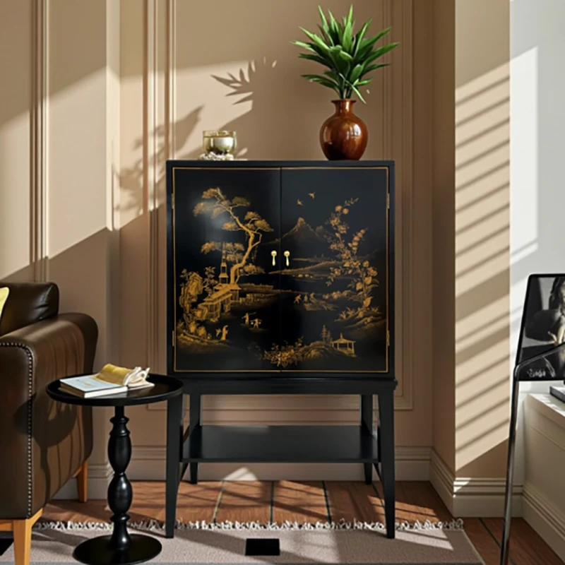 【本尼家】TS81新中式国风古典手绘描金山水画玄关柜103*50*165cm