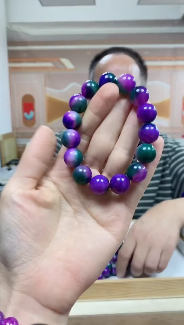 未镶嵌手串玛瑙/玉髓紫绿玛瑙手串尺寸14mm