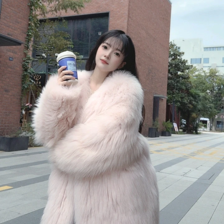 25年新款双面编织狐狸毛皮草网红爆款女装慵懒风毛毛中长款冬外套