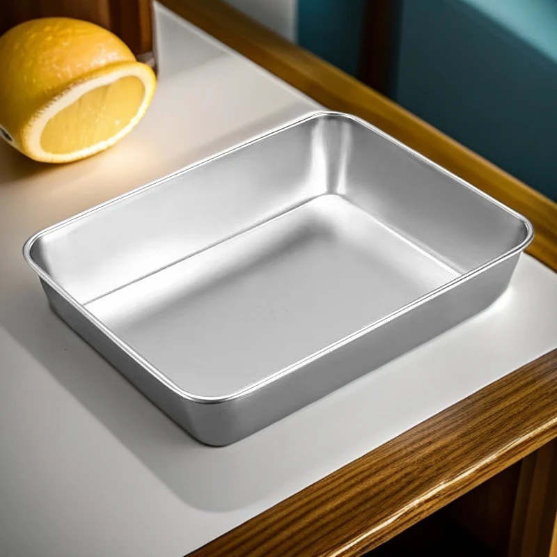 加厚不锈钢长方形餐盘方盘烧烤盘平底蒸鱼蒸饭水果长方形托盘