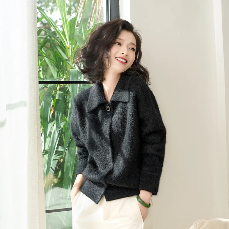 西子/【慕斯牦牛绒】100牦牛绒高级轻奢翻领针织衫/MSBH1983