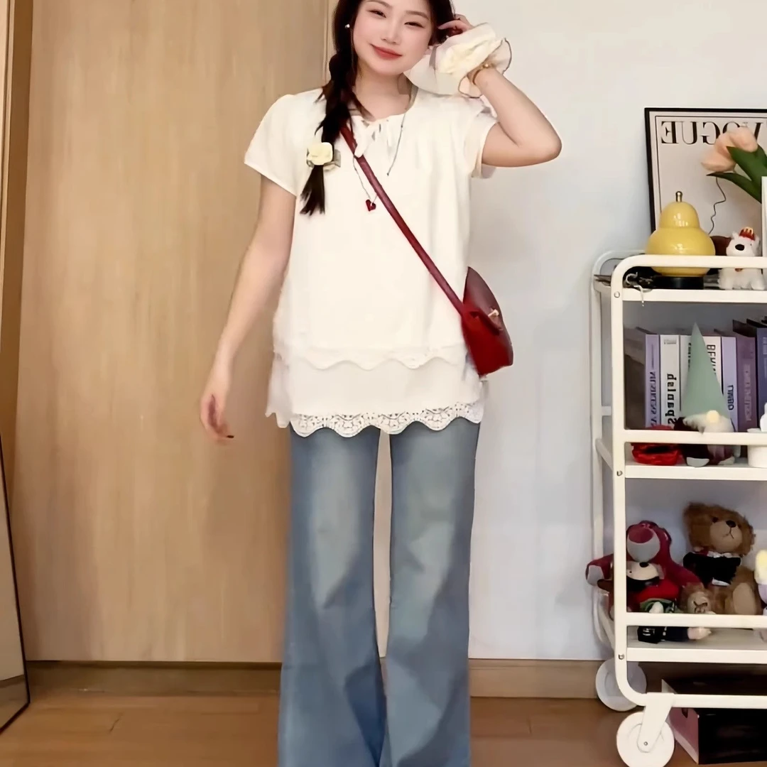 花边法式短袖夏季不起球镂空衬衫韩版网红上衣减龄外穿时尚设计感