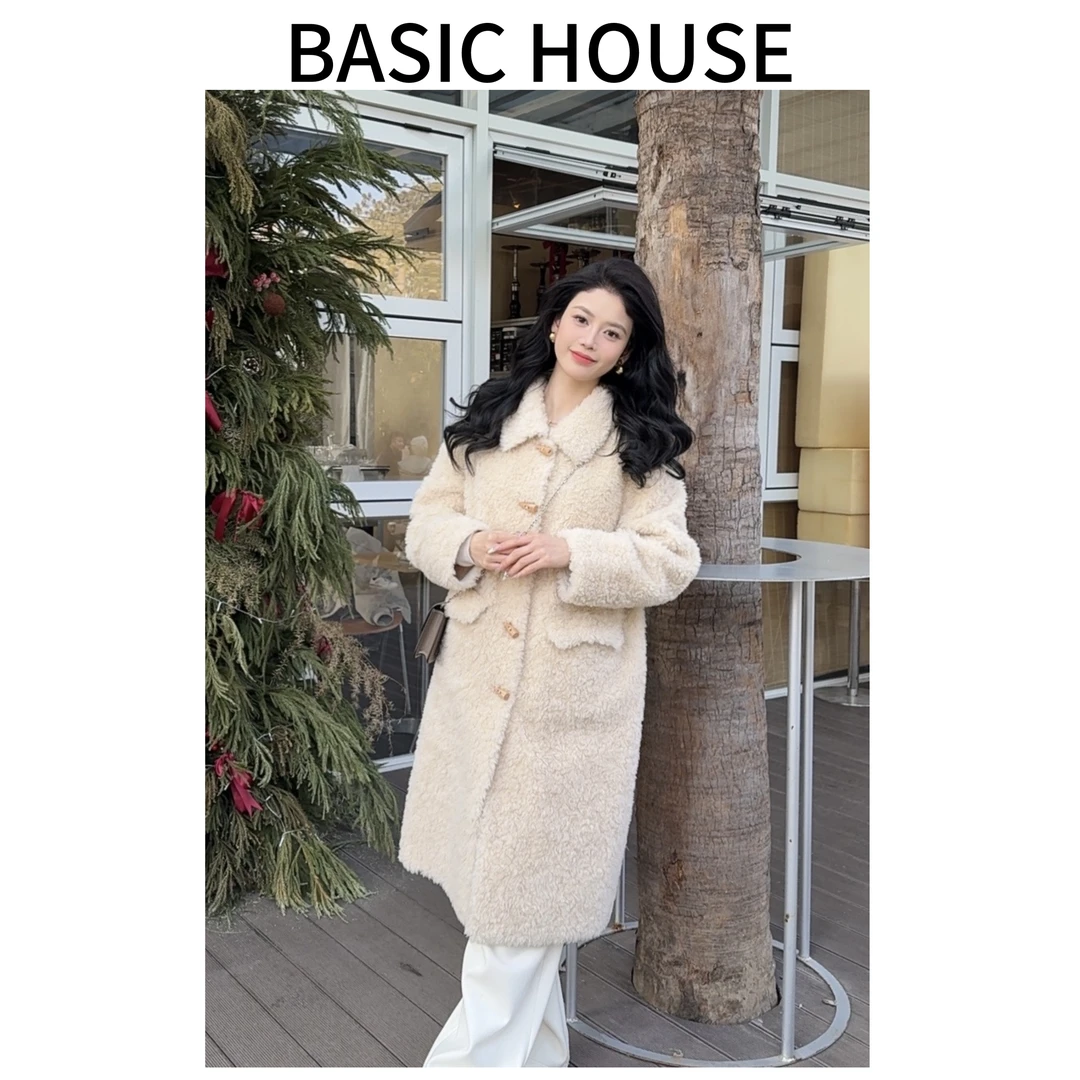 Basic House/百家好新款羊毛立领冬季外套高端百搭时尚长款大衣A