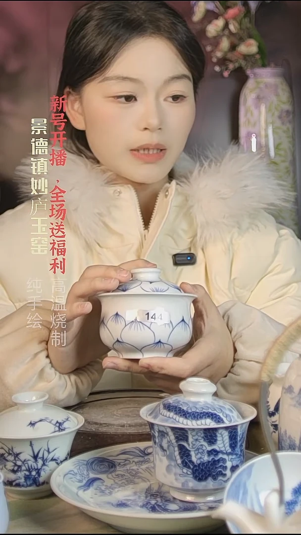 盘陶妙庐玉窑布袋盖碗144微瑕