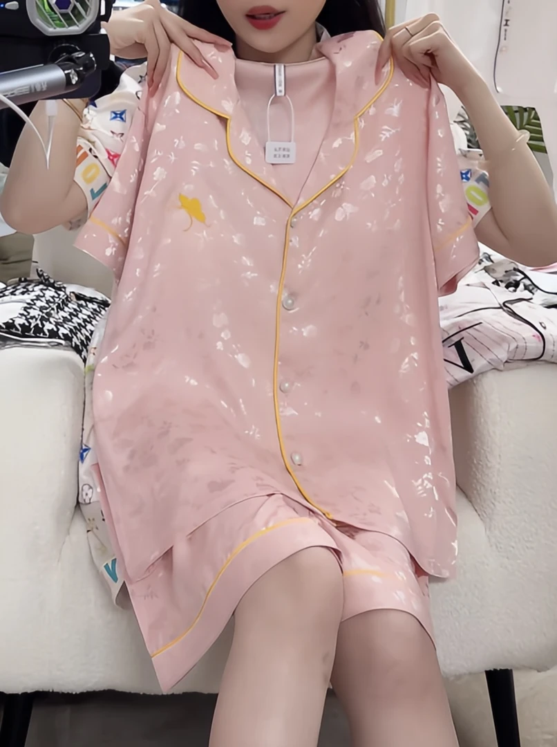 家居服套装薄款睡衣带胸垫夏季粉仙女套装甜美夏天短裤