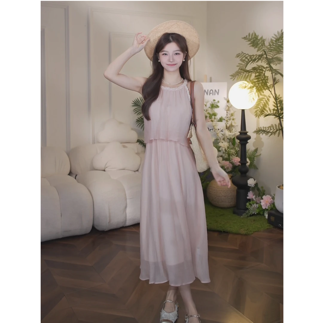 鹿向南「玫瑰之水」浅粉色温柔连衣裙25春款女装高级感裙DYL661695