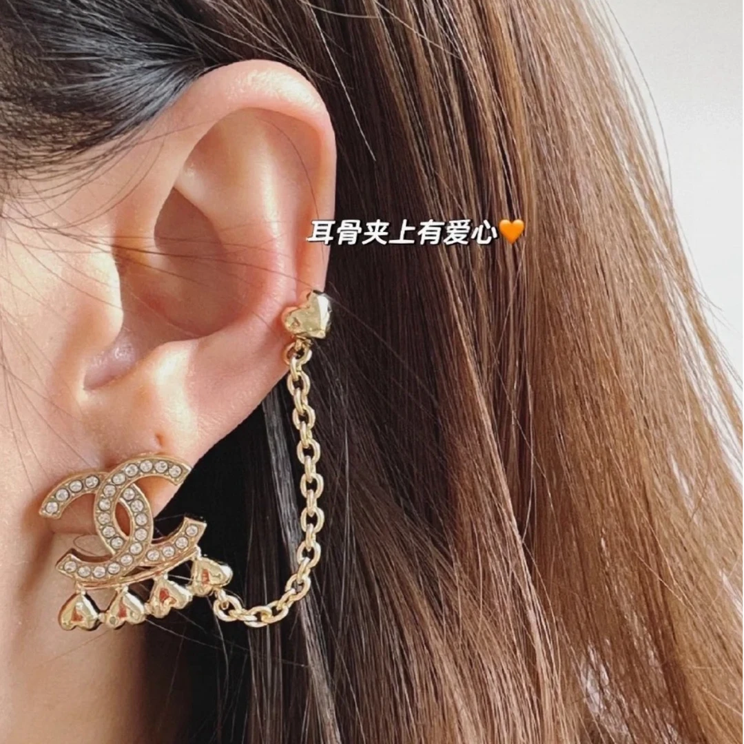 95新 Chanel/香奈儿 不对称爱心吊坠耳钉 11176242