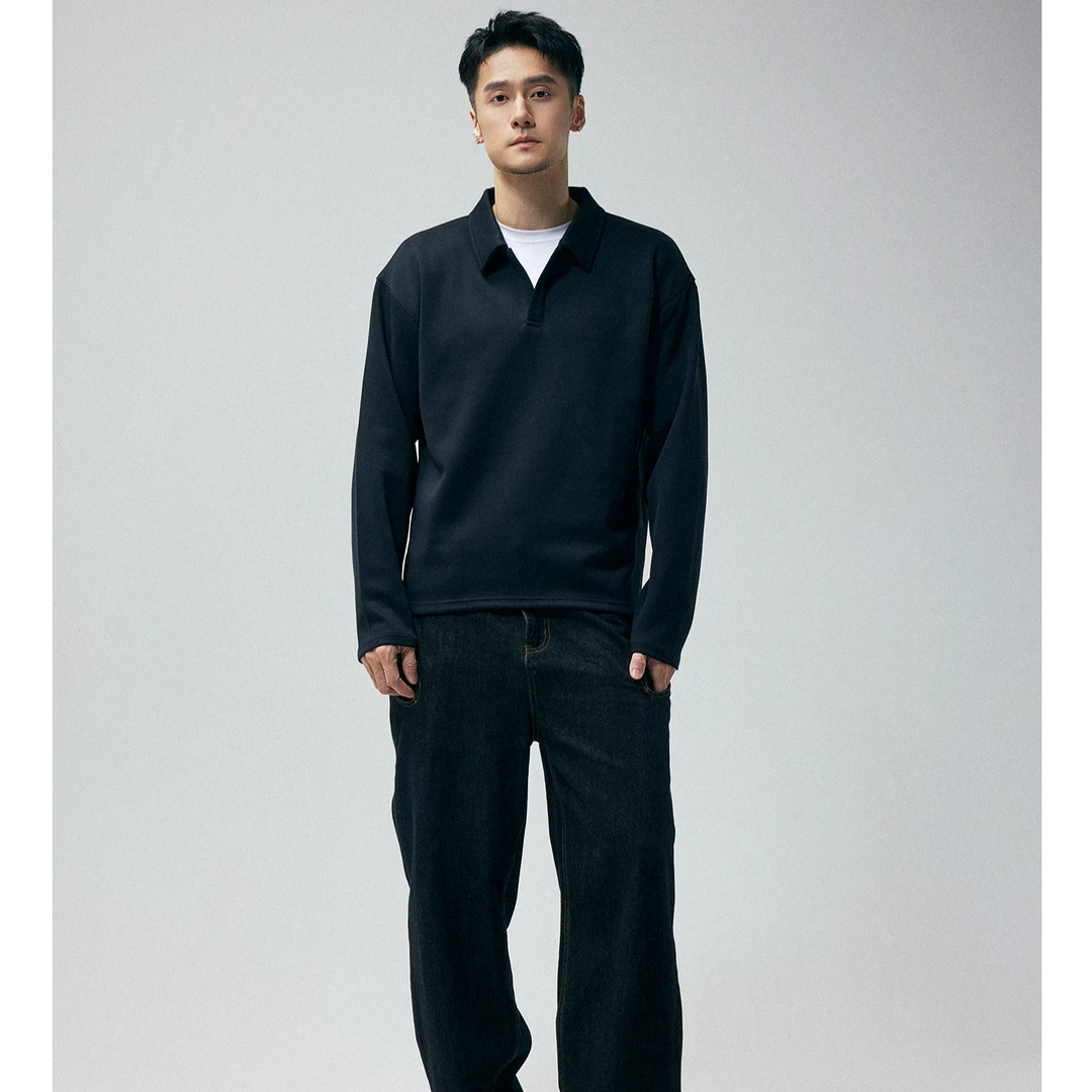 DRKPOLO领磁吸扣长袖简约纯色翻领休闲舒适男士早秋穿搭cleanfit