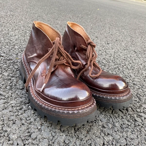 小辰手工女鞋（34-40码）4.5cm手工系带真皮短靴复古沙漠靴