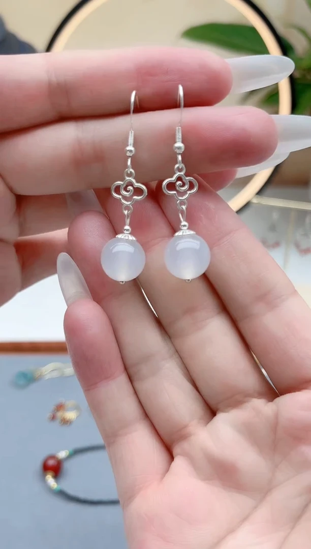 玛瑙/玉髓耳饰银S925镶嵌630
