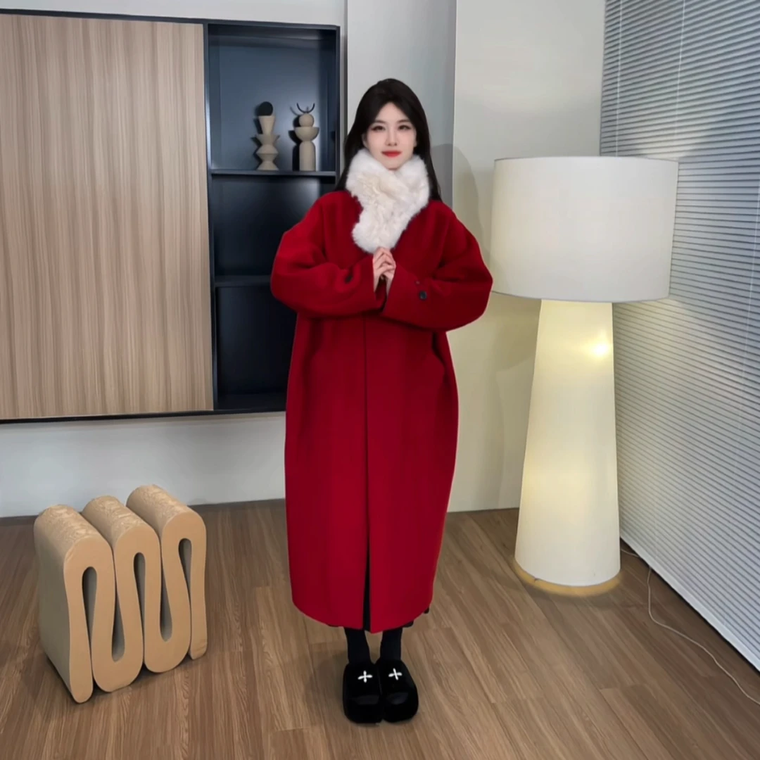 厚毛呢外套甜妹黑色高级设计感中长款大衣女N802