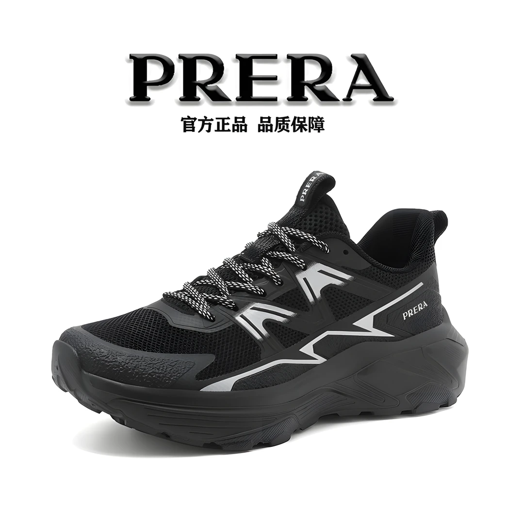 PRERA夏季新款时尚百搭舒适耐磨情侣款网面系带透气跑步鞋秋季
