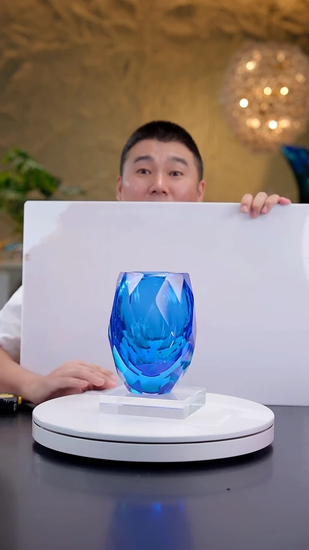 摆件仙**沫宝石蓝色切面花器