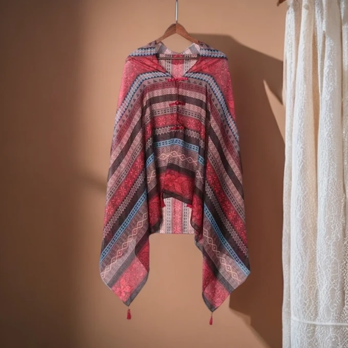 夏季复古盘扣民族风披肩 手工复古盘扣罩衫百搭防晒棉麻披肩