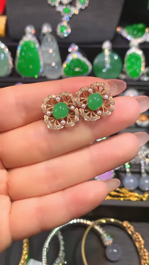 【闪购商品】翡翠耳饰18K金镶嵌耳饰