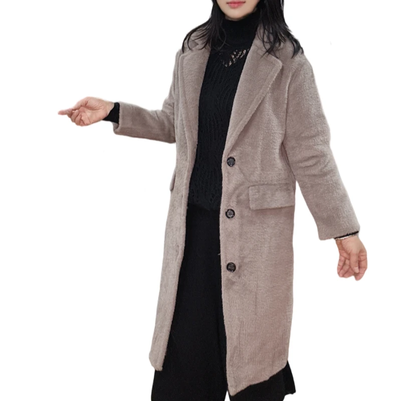 秋冬新款仿貂毛大衣时尚西装领显瘦气质中长款外披纯色保暖口袋女