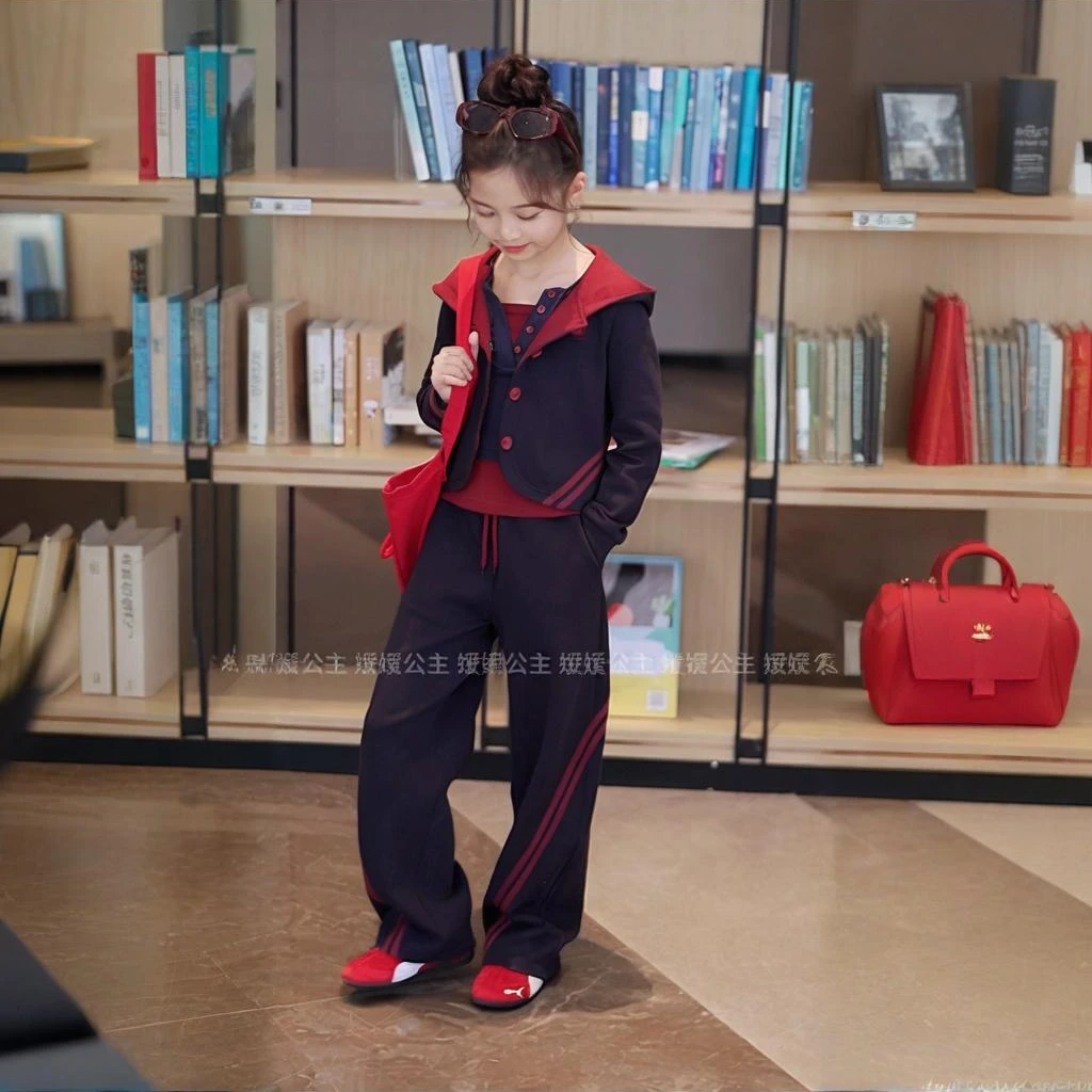 媛媛公主2025秋季新款女童气质中大童潮酷痞帅童装套装15301R395