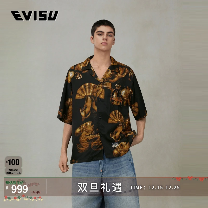 EVISU福神春季男士佛头短袖衬衫2ESHTM5SS1198BZVR