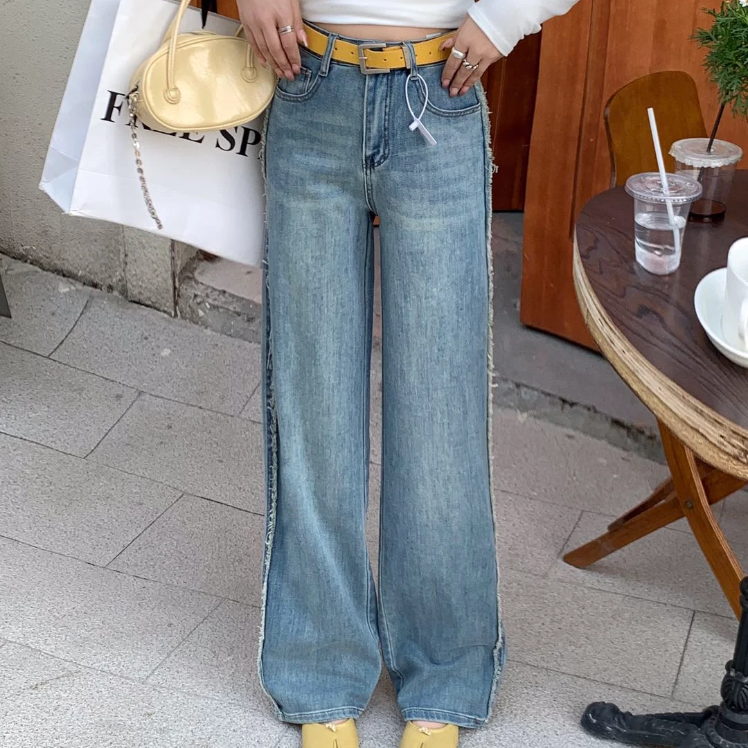 高腰设计感时尚薄款春夏宽松牛仔裤阔腿裤宽松春季复古女