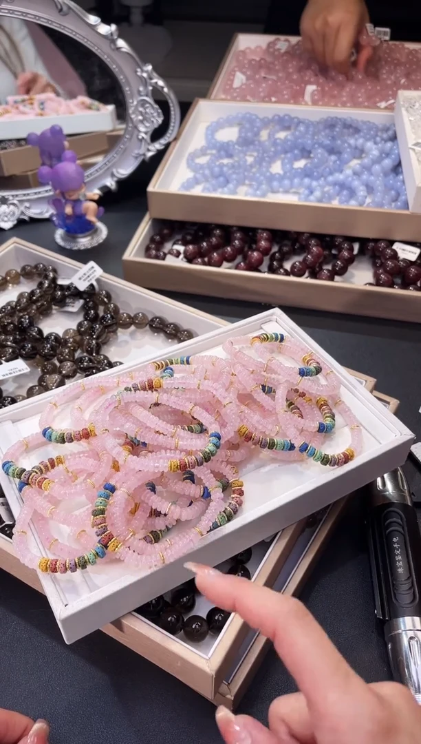 【闪购商品】水晶/未镶嵌算盘珠粉晶diy手串