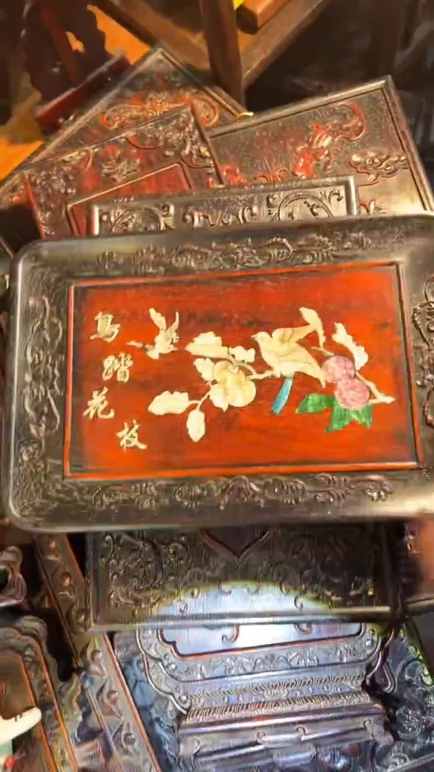 非洲紫檀（红花梨）36x24cm赏盘鸟踏花枝