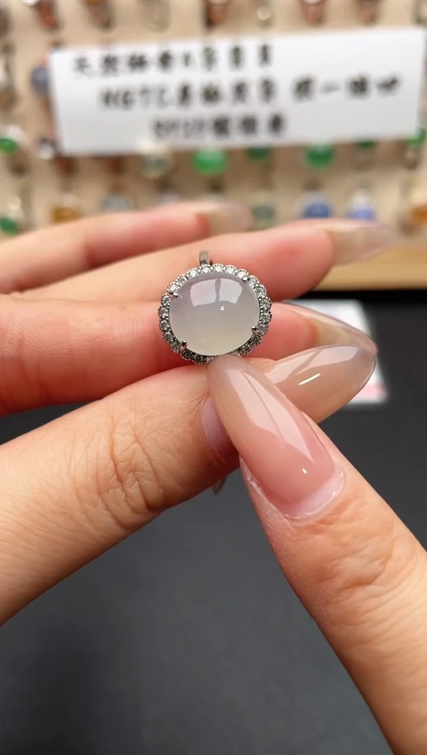 银S925镶嵌戒指翡翠一物一证一礼盒