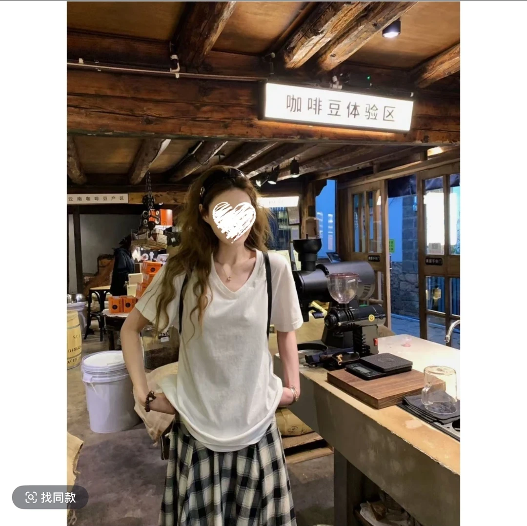 【人生小白T】新款简约纯色V领松弛感短袖微透雪花棉上衣#3318