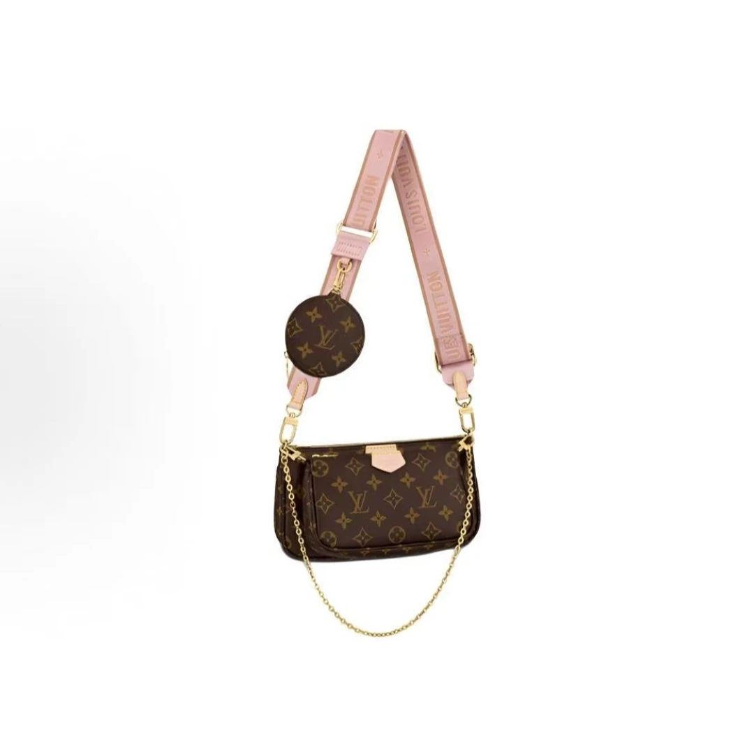99新 LouisVuitton/路易威登 老花经典粉色肩带五合一 98新