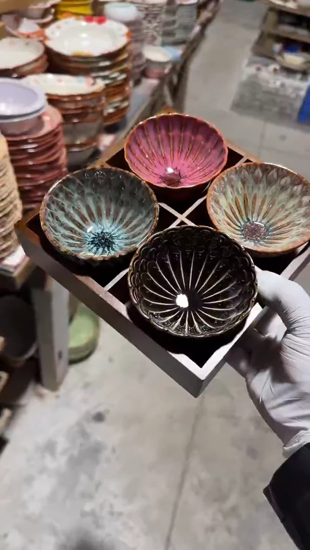 陶瓷4个窑变颜色小碗不带四宫格微瑕 凑满20元包邮