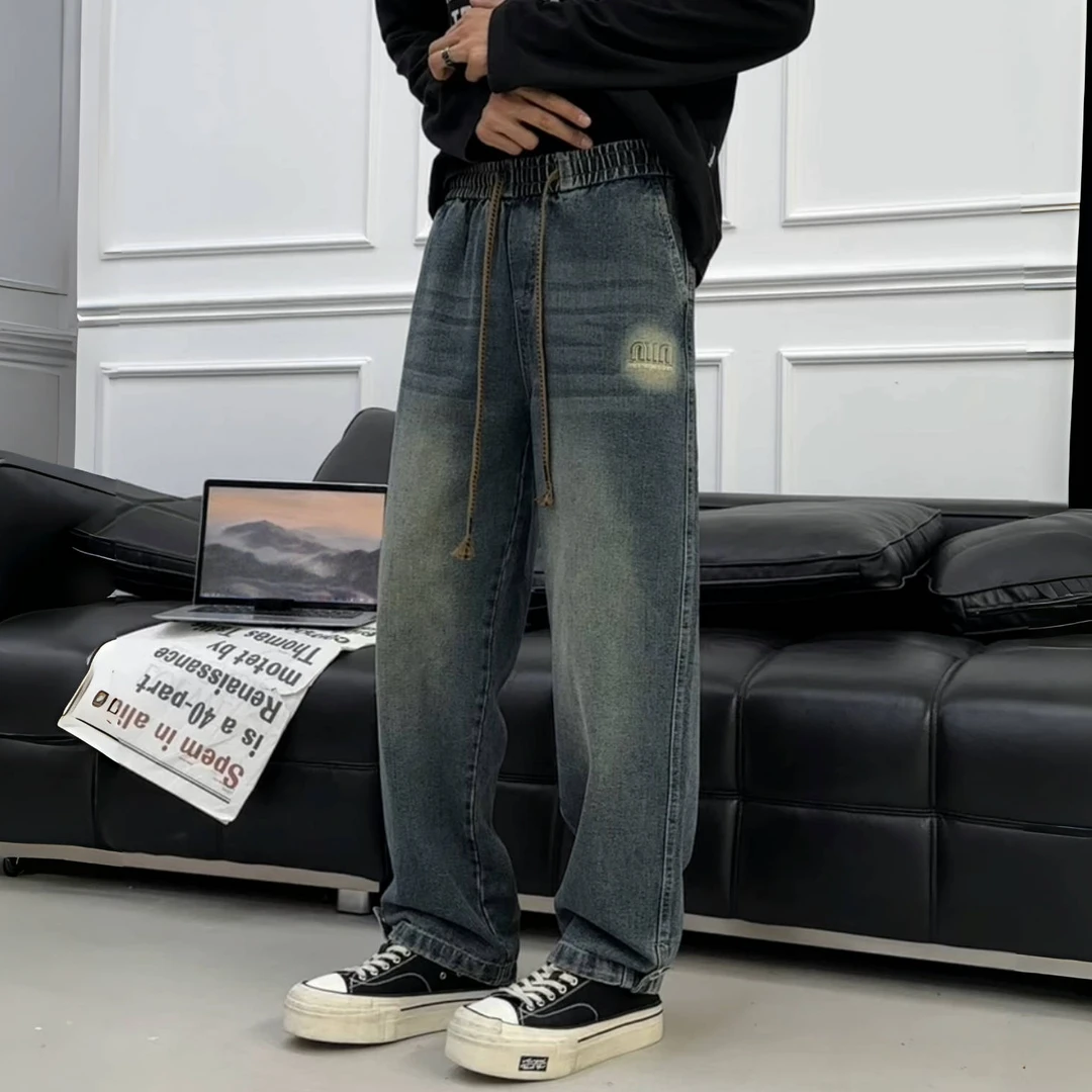 直筒牛仔裤男款秋季宽松长裤美式潮牌水洗青少年休闲裤子QH-5633
