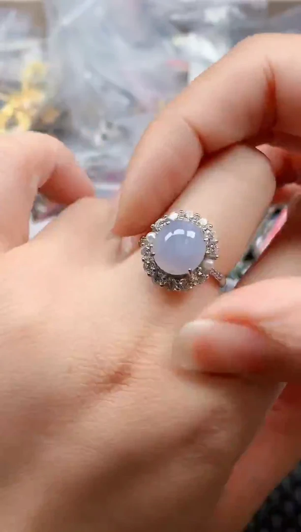 银S925镶嵌戒指翡翠天然A货缅甸翡翠