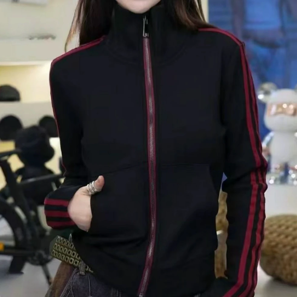 欧洲站拼色加绒加厚拉链外套潮2025新款秋冬女士韩系休闲显瘦卫衣