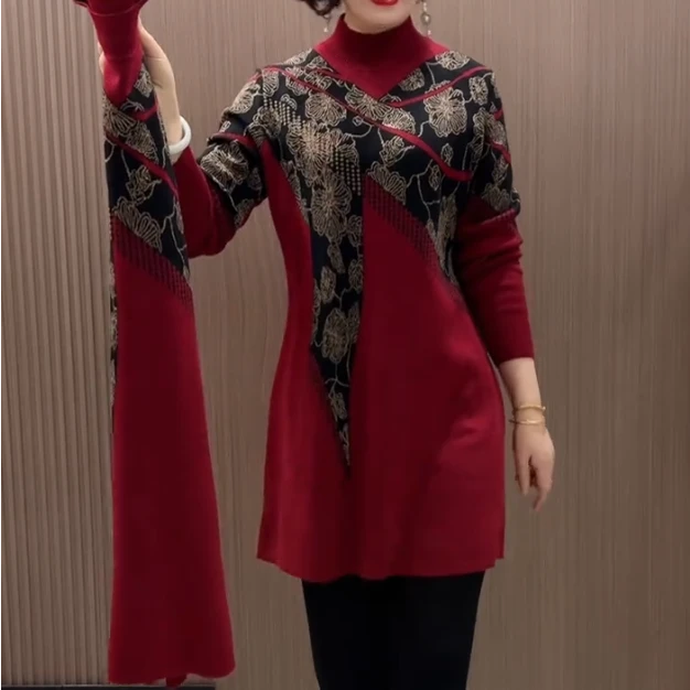 时尚休闲毛衣新款中老年妈妈气质2025秋季时髦拼色宽松遮肉针织衫