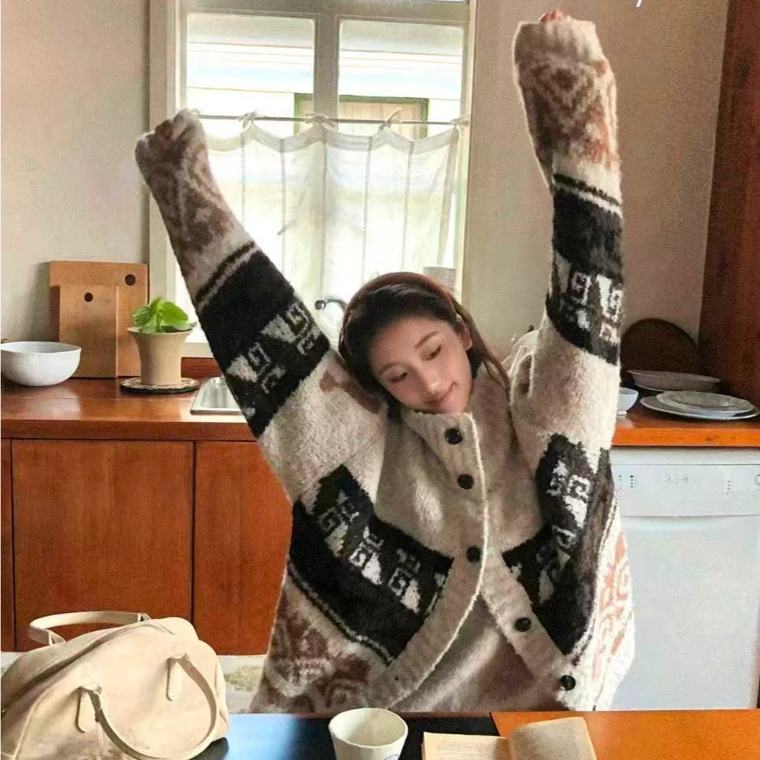 时尚毛针织衫长袖针织衫春季秋冬常规圆领不褪色花纹时尚套装-60