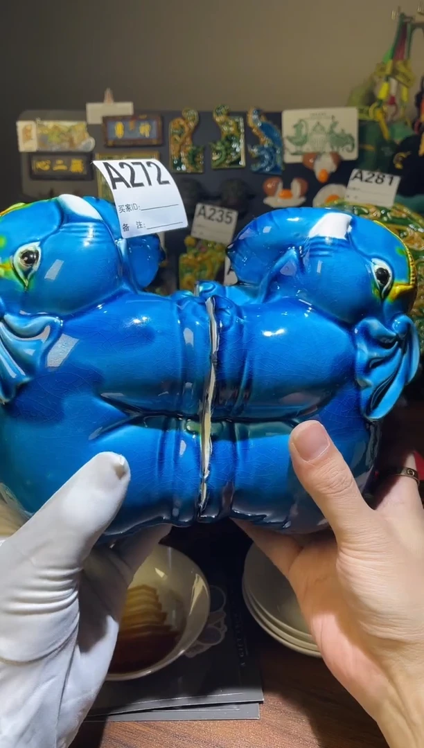 手工艺品琉璃蓝色珐华小象272号一对10*12*18cm