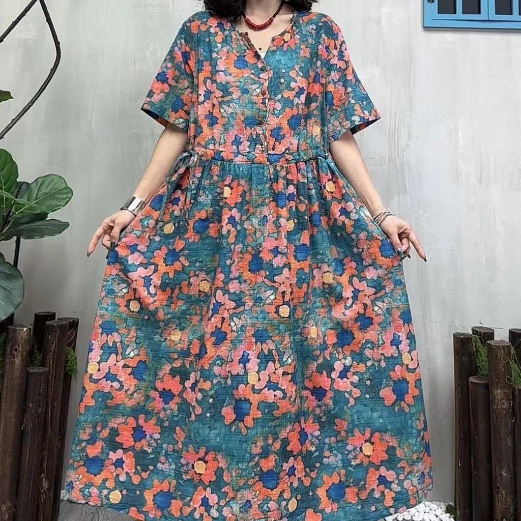 11419新款夏季优雅民族风减龄宽松显瘦连衣裙QZ