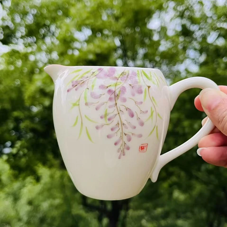 【时熙】手绘紫藤花公道杯陶瓷美人分茶器暖黄色匀杯功夫茶具精致